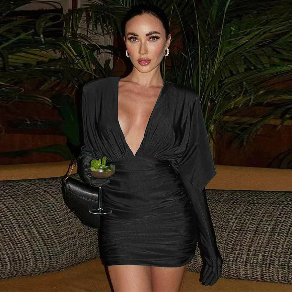 V Neck Mid Sleeve Reversible Mini Dress KLYF1067