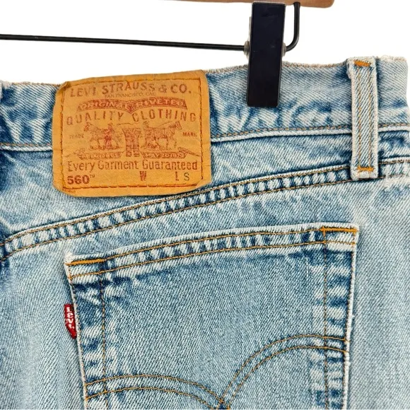 Vintage 90s Levi's 560 Jorts Cutoff Jean Shorts Loose Fit Straight Leg | 35&quot; 12