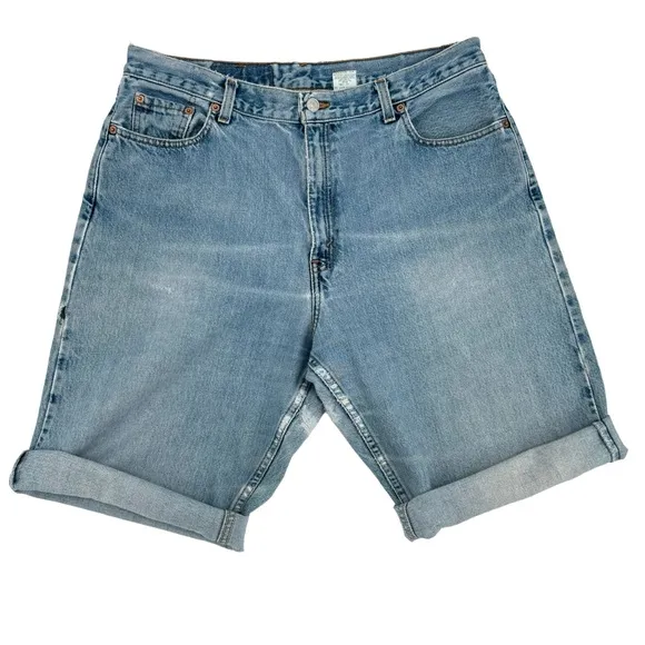 Vintage 90s Levi's 560 Jorts Cutoff Jean Shorts Loose Fit Straight Leg | 35&quot; 12
