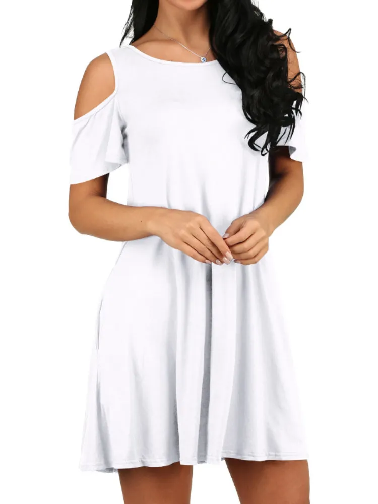Vintage Off Shoulder Short Sleeves Loose Dress