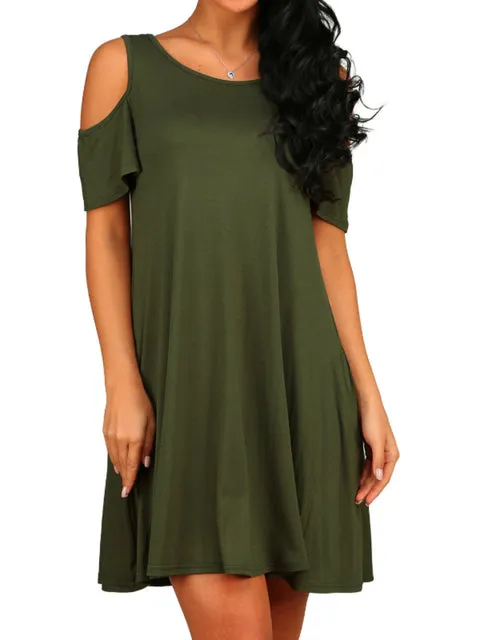 Vintage Off Shoulder Short Sleeves Loose Dress