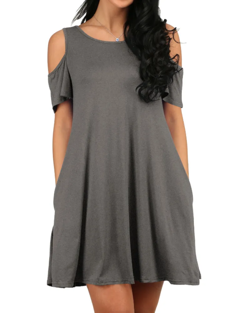 Vintage Off Shoulder Short Sleeves Loose Dress