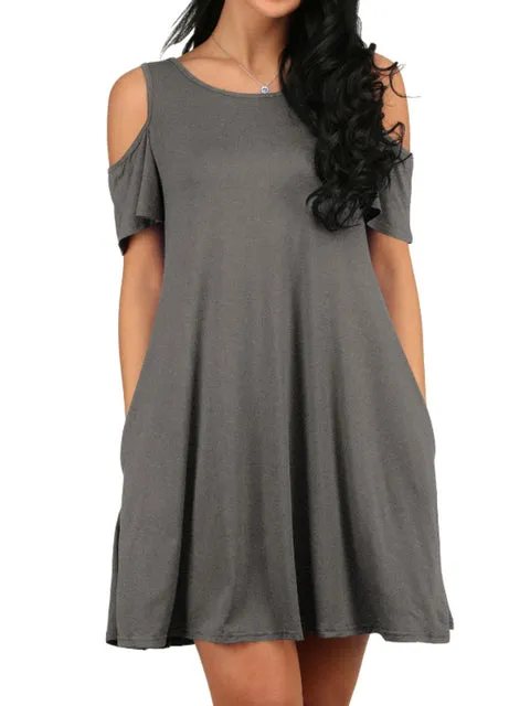 Vintage Off Shoulder Short Sleeves Loose Dress