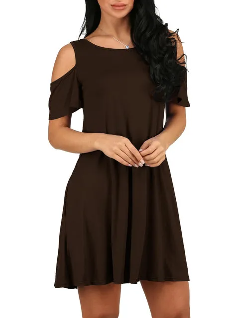 Vintage Off Shoulder Short Sleeves Loose Dress