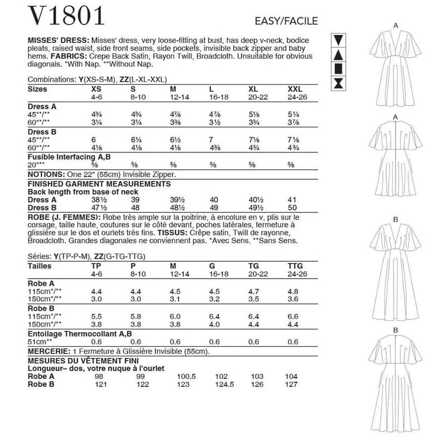 Vogue Pattern V1801 Y (XS-S-M)
