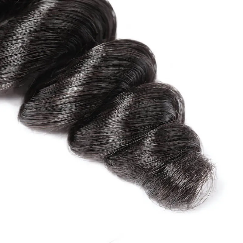 Wavymy Loose Wave 3 Bundles With 13x6 Lace Frontal Natural Black Human Virgin Hair