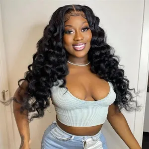 Wavymy Loose Wave 3 Bundles With 13x6 Lace Frontal Natural Black Human Virgin Hair