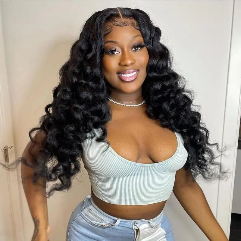 Wavymy Loose Wave 3 Bundles With 13x6 Lace Frontal Natural Black Human Virgin Hair