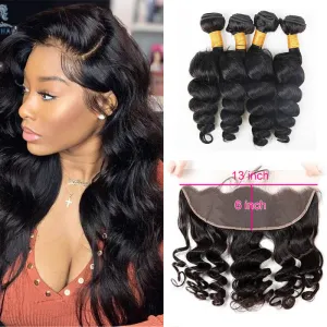 Wavymy Virgin Human Hair Loose Wave 4 Bundles With 13x6 Lace Frontal Virgin Human Hair