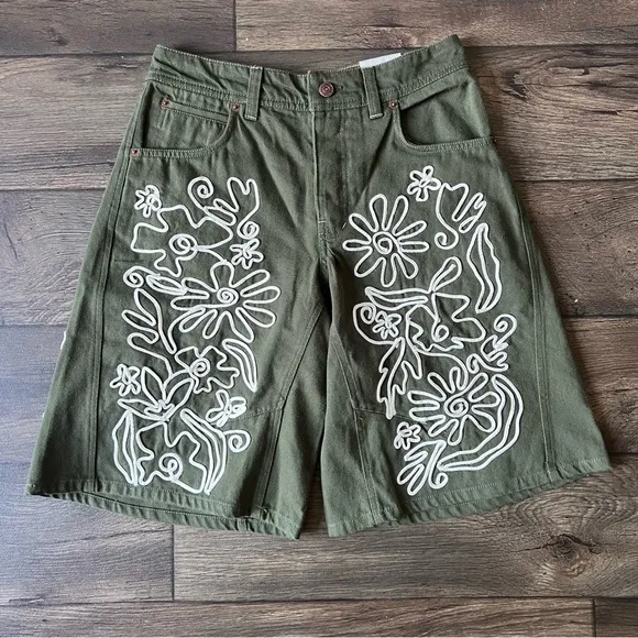We The Free Women's Cruisin Soutache Wide Long Shorts Green Size 27 NEW
