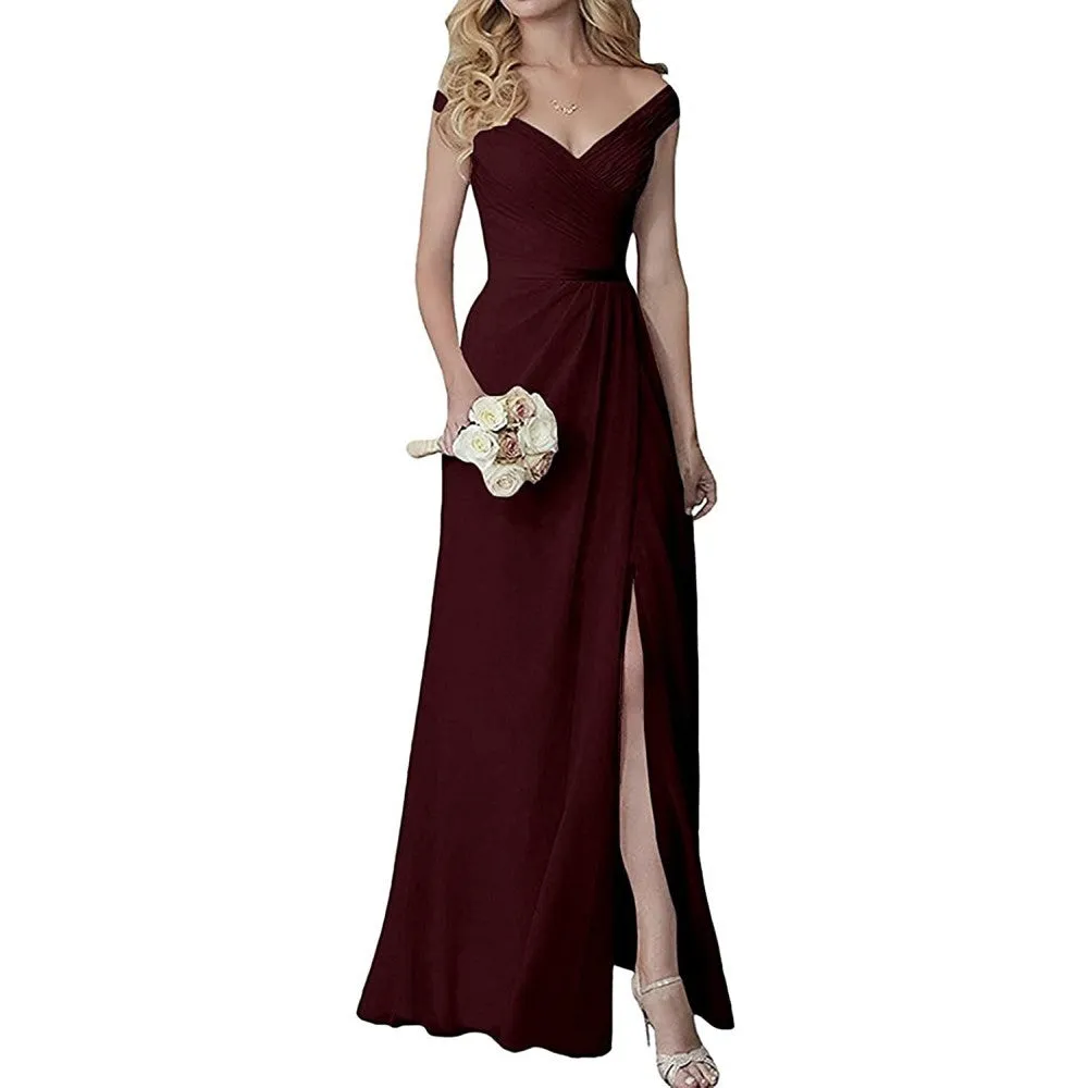 Wedding Guest Dress Slit Long Bridesmaid Dresses Wedding Formal Evening Dress