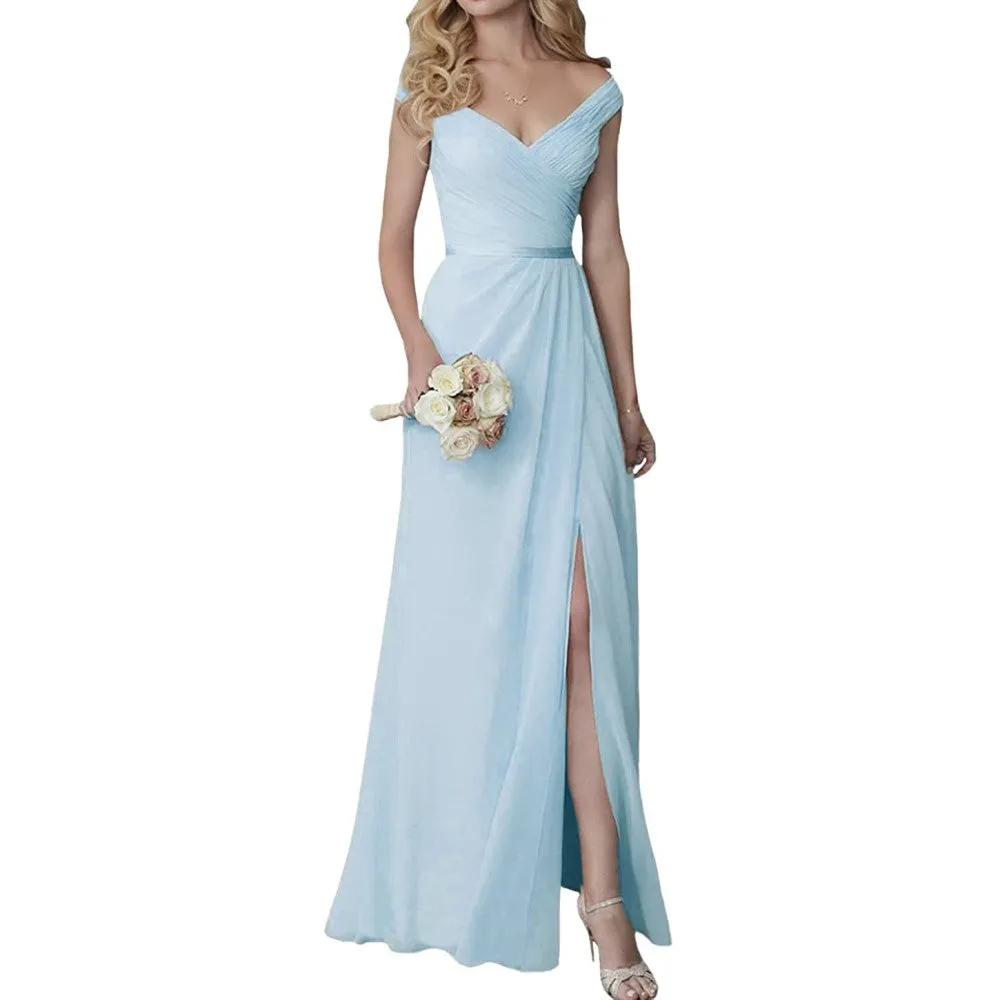 Wedding Guest Dress Slit Long Bridesmaid Dresses Wedding Formal Evening Dress
