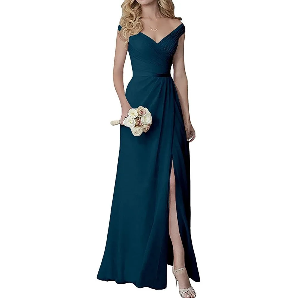 Wedding Guest Dress Slit Long Bridesmaid Dresses Wedding Formal Evening Dress