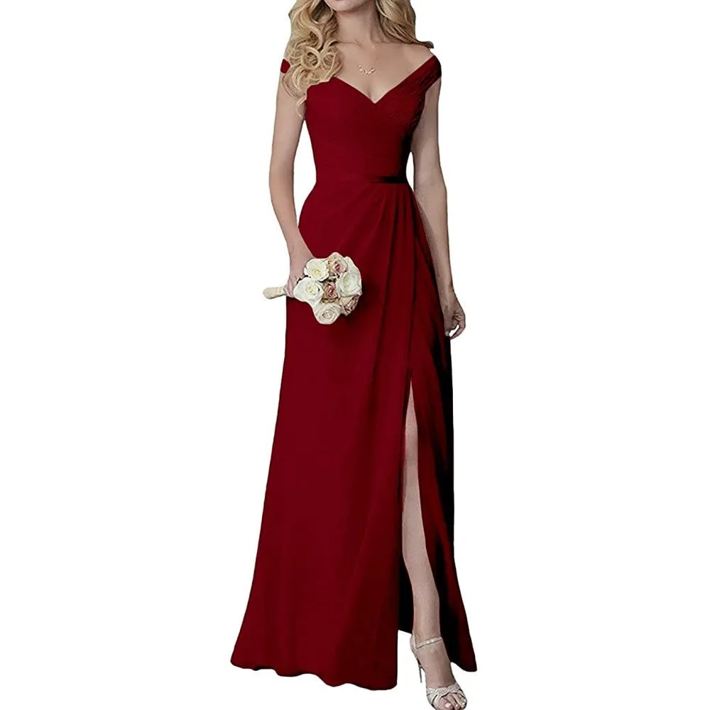 Wedding Guest Dress Slit Long Bridesmaid Dresses Wedding Formal Evening Dress