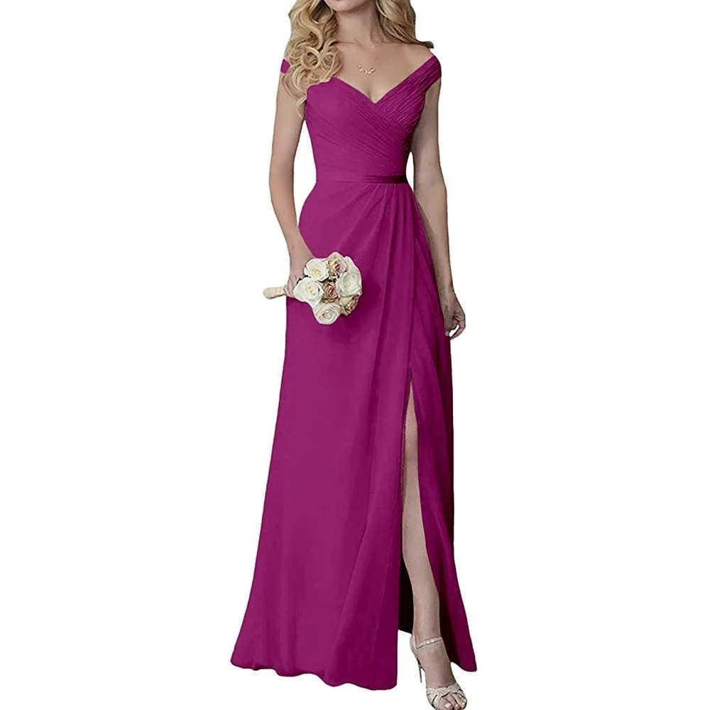 Wedding Guest Dress Slit Long Bridesmaid Dresses Wedding Formal Evening Dress