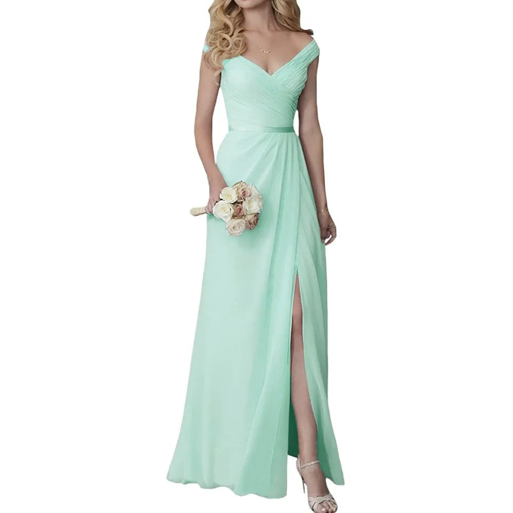 Wedding Guest Dress Slit Long Bridesmaid Dresses Wedding Formal Evening Dress