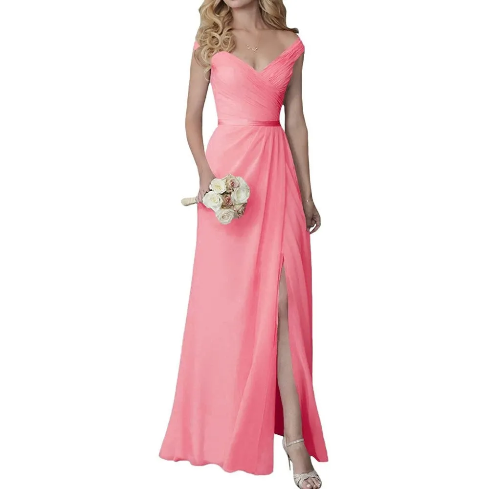 Wedding Guest Dress Slit Long Bridesmaid Dresses Wedding Formal Evening Dress