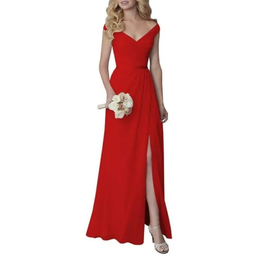Wedding Guest Dress Slit Long Bridesmaid Dresses Wedding Formal Evening Dress