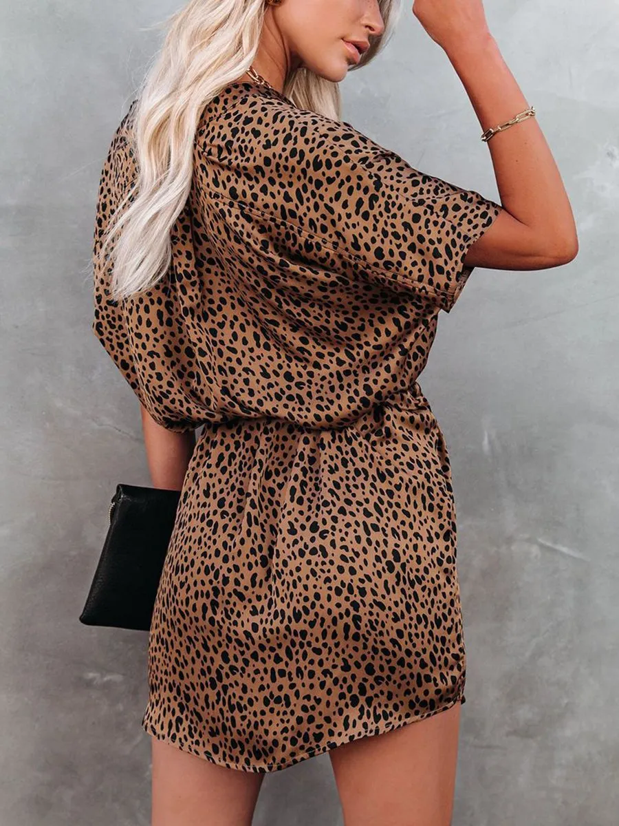 Wild Thing Leopard Print Satin Tie Dress