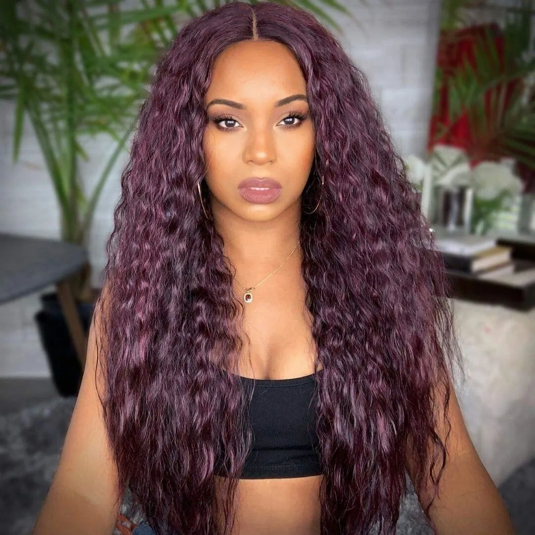 Wine Red Wavy Color # 99j 30" /- | Lace Front Wig with Baby Hair | Trendy Wig | Synthetic Top Quality Heat Resistant Fiber | Human Hair Feel