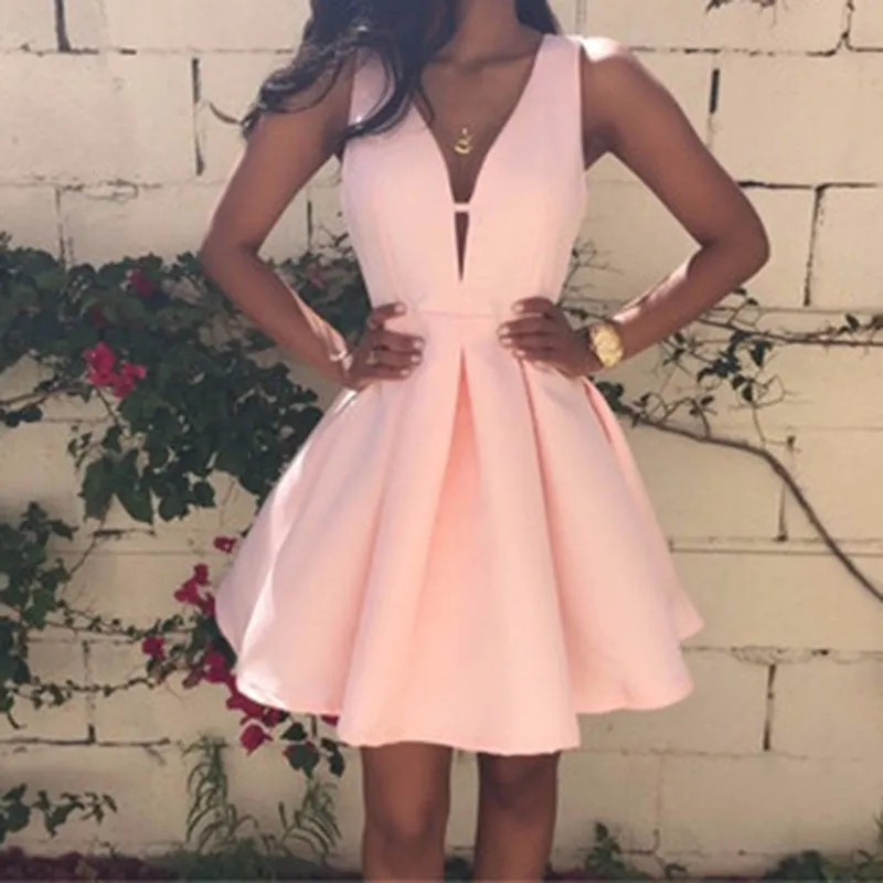 Women Fashion Casual Lace Dress O-Neck Sleeve Pink Evening Party Dresses