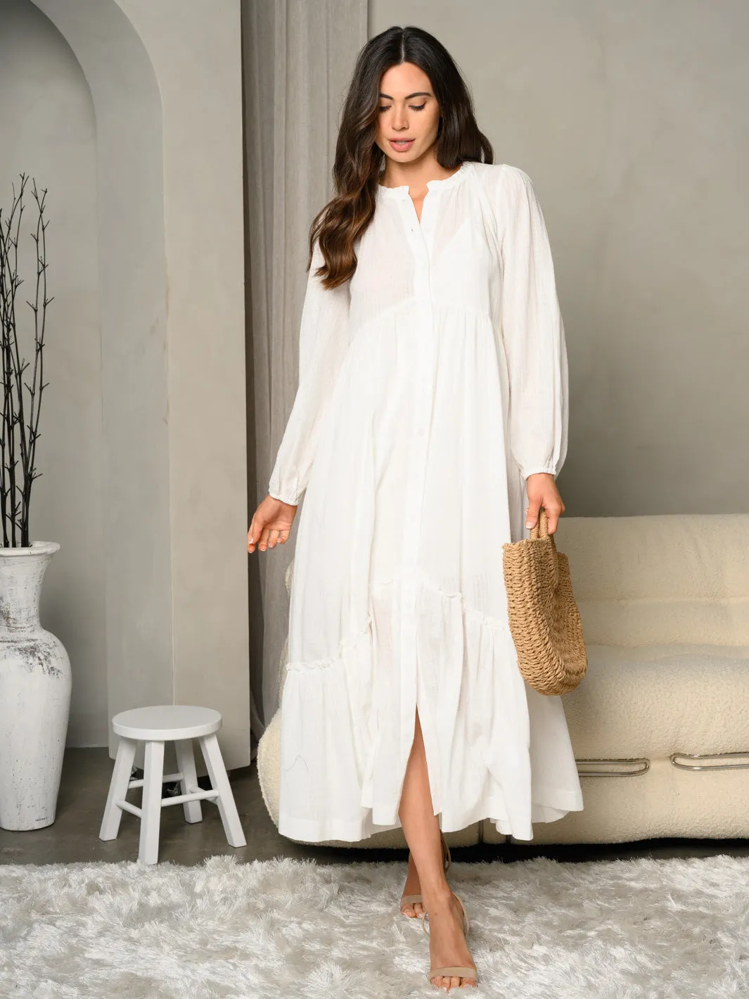 WOMEN'S BUTTON UP WITH SLIP MAXI DRESS
