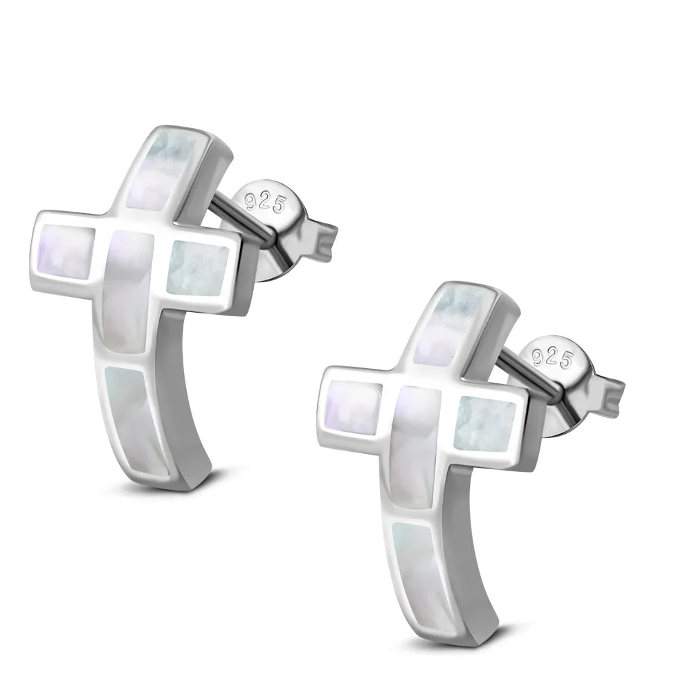 Womens Cross Stud Earrings 925 Sterling Silver
