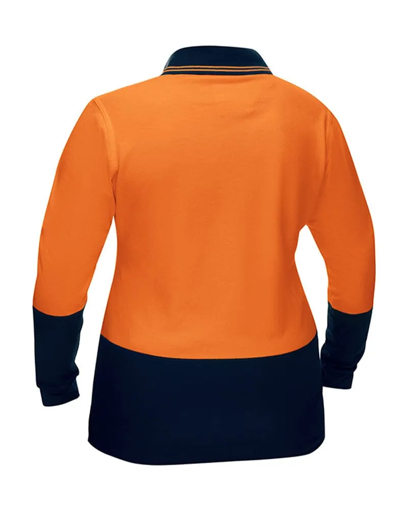 Womens Hi Vis V Neck LS Polo - Orange/Navy