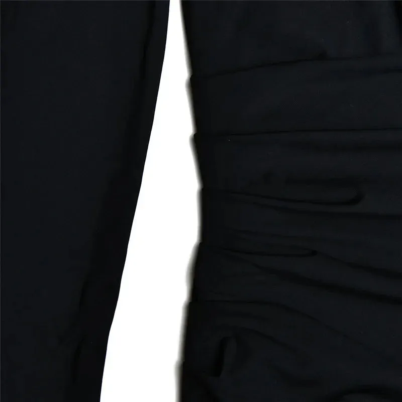 Women's Oblique Shoulder Thigh-High Split Maxi Dress Long Sleeve Half Backless Bodycon Sexy Wedding Prom Dress