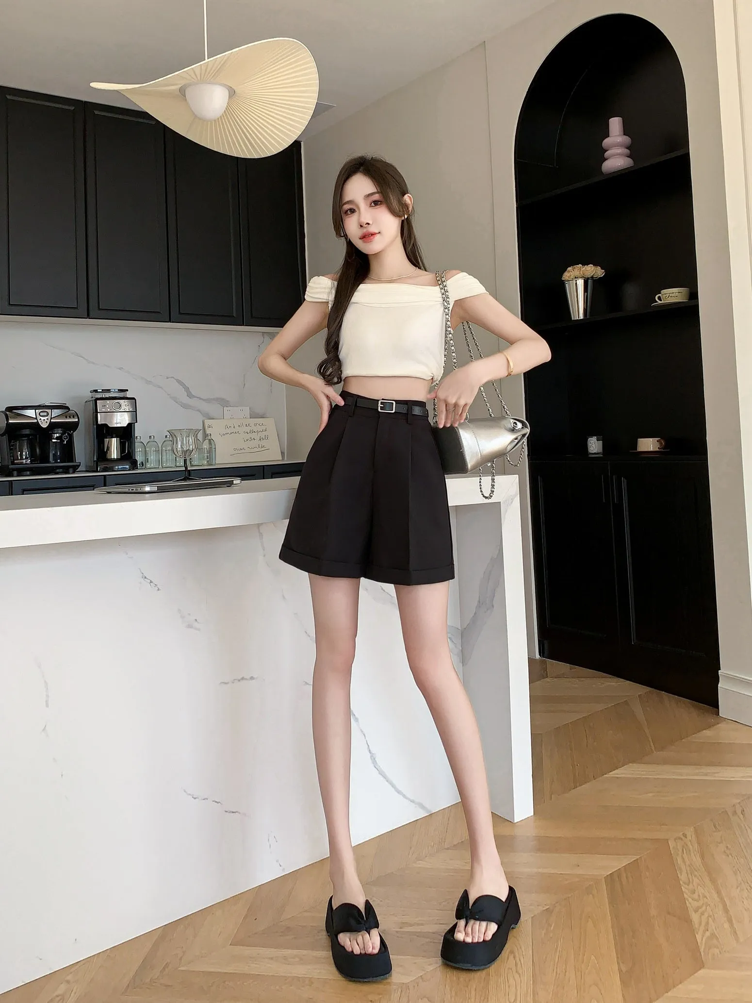 Women's rolled-up wide leg chino shorts in solid colors for casual days