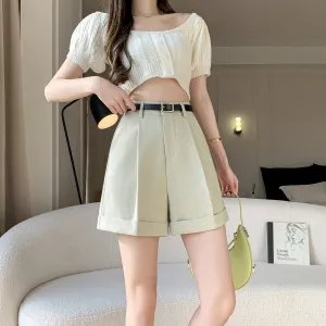 Women's rolled-up wide leg chino shorts in solid colors for casual days