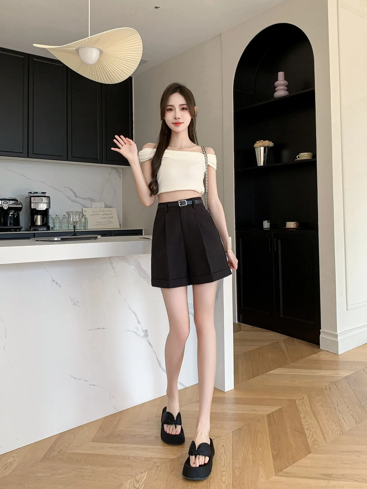 Women's rolled-up wide leg chino shorts in solid colors for casual days