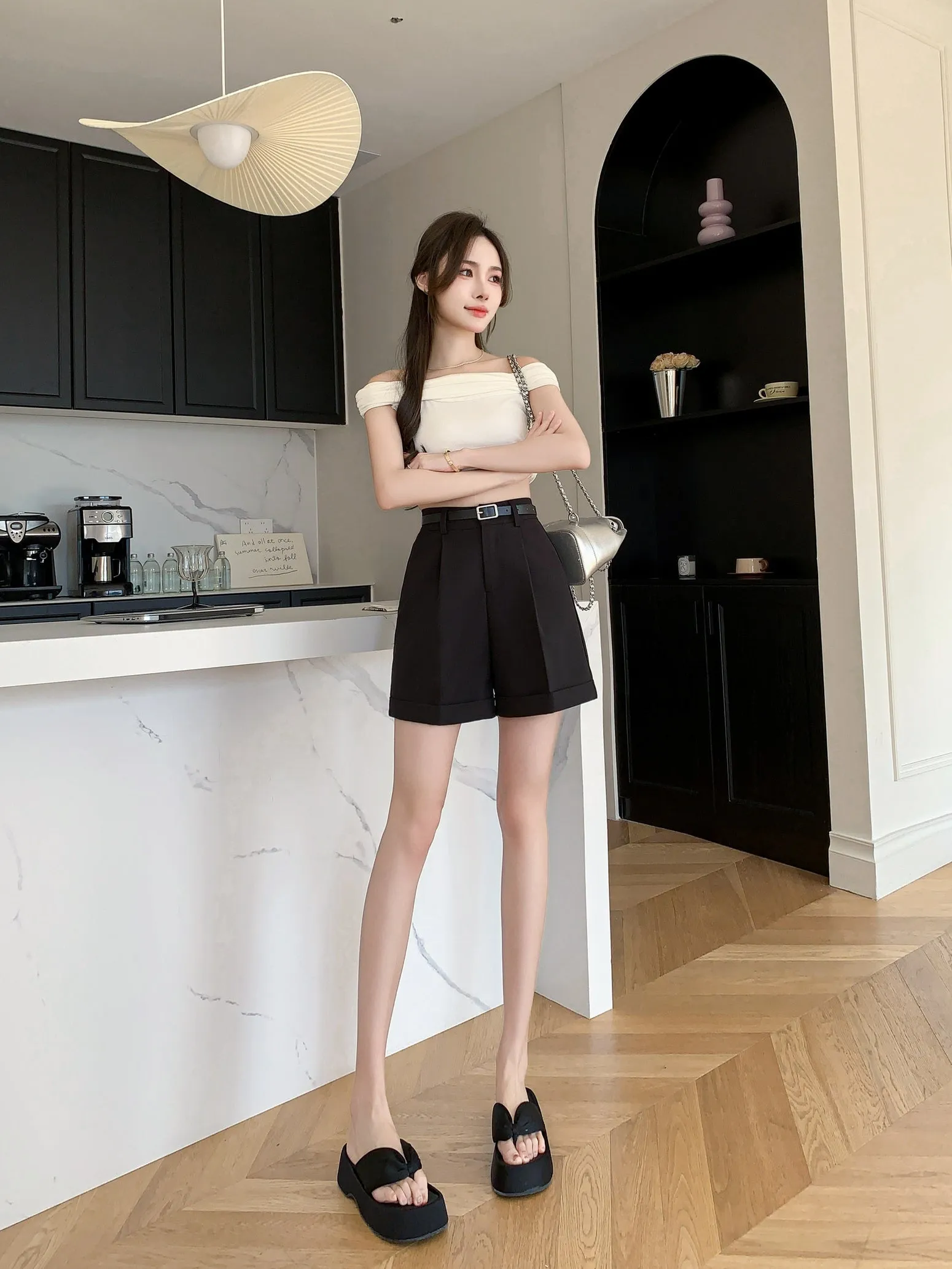 Women's rolled-up wide leg chino shorts in solid colors for casual days