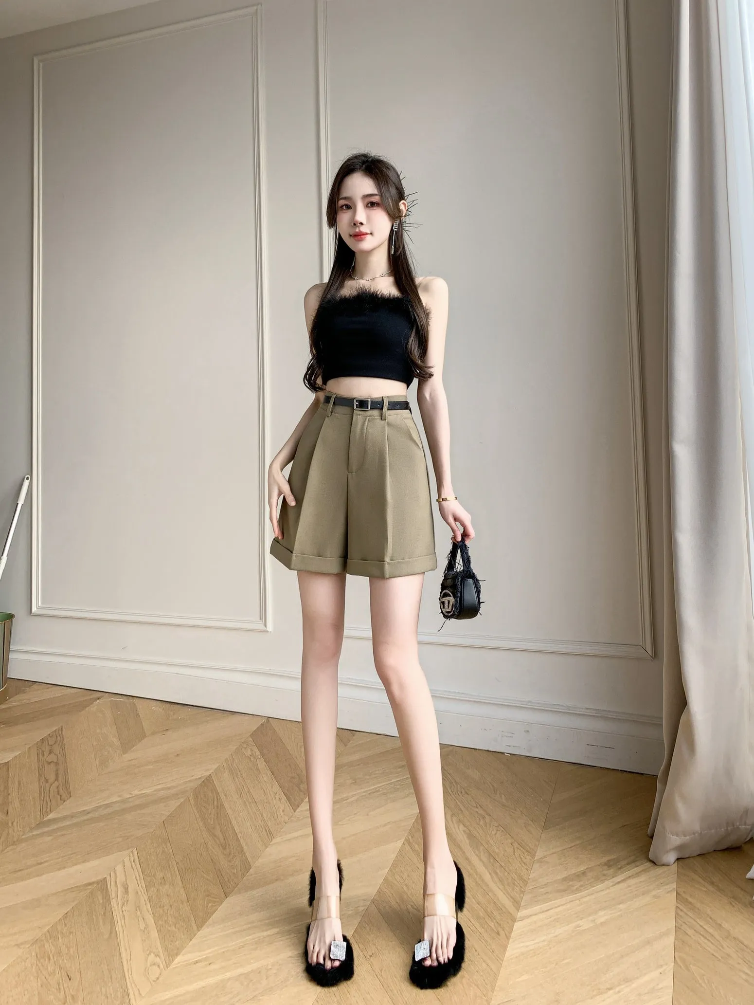 Women's rolled-up wide leg chino shorts in solid colors for casual days