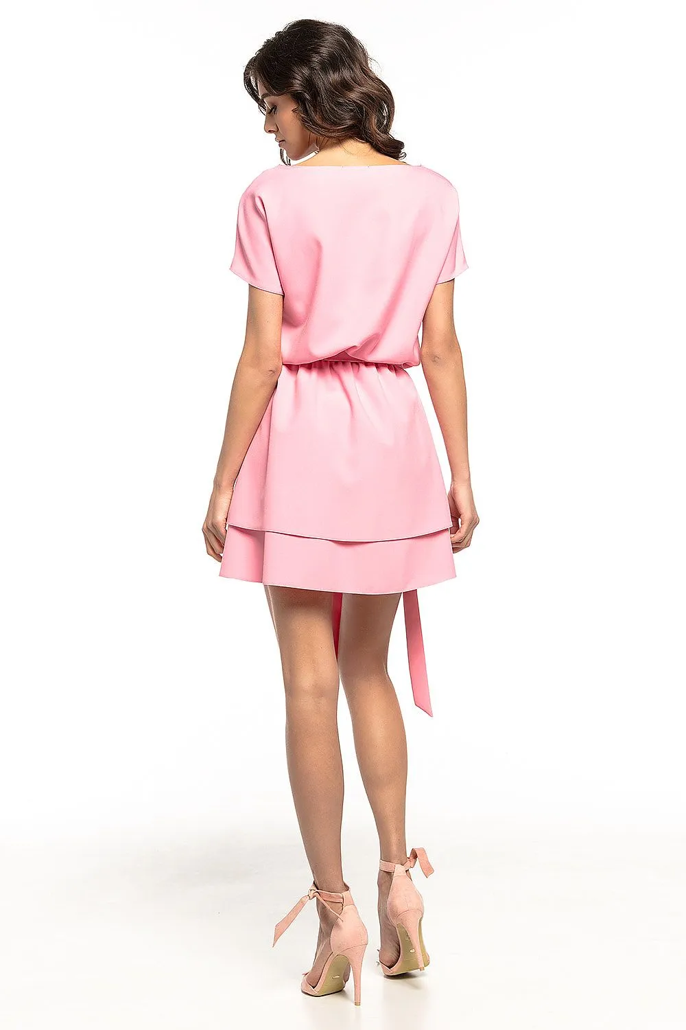 Women's Short Sleeve Tiered Day Dress with Waist Belt