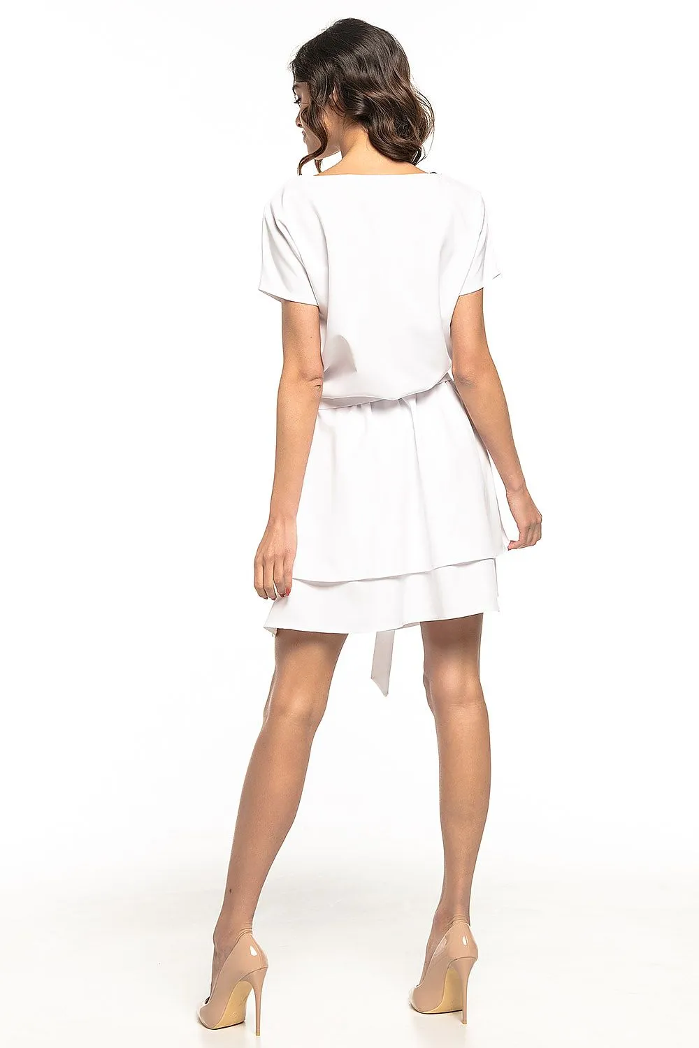 Women's Short Sleeve Tiered Day Dress with Waist Belt