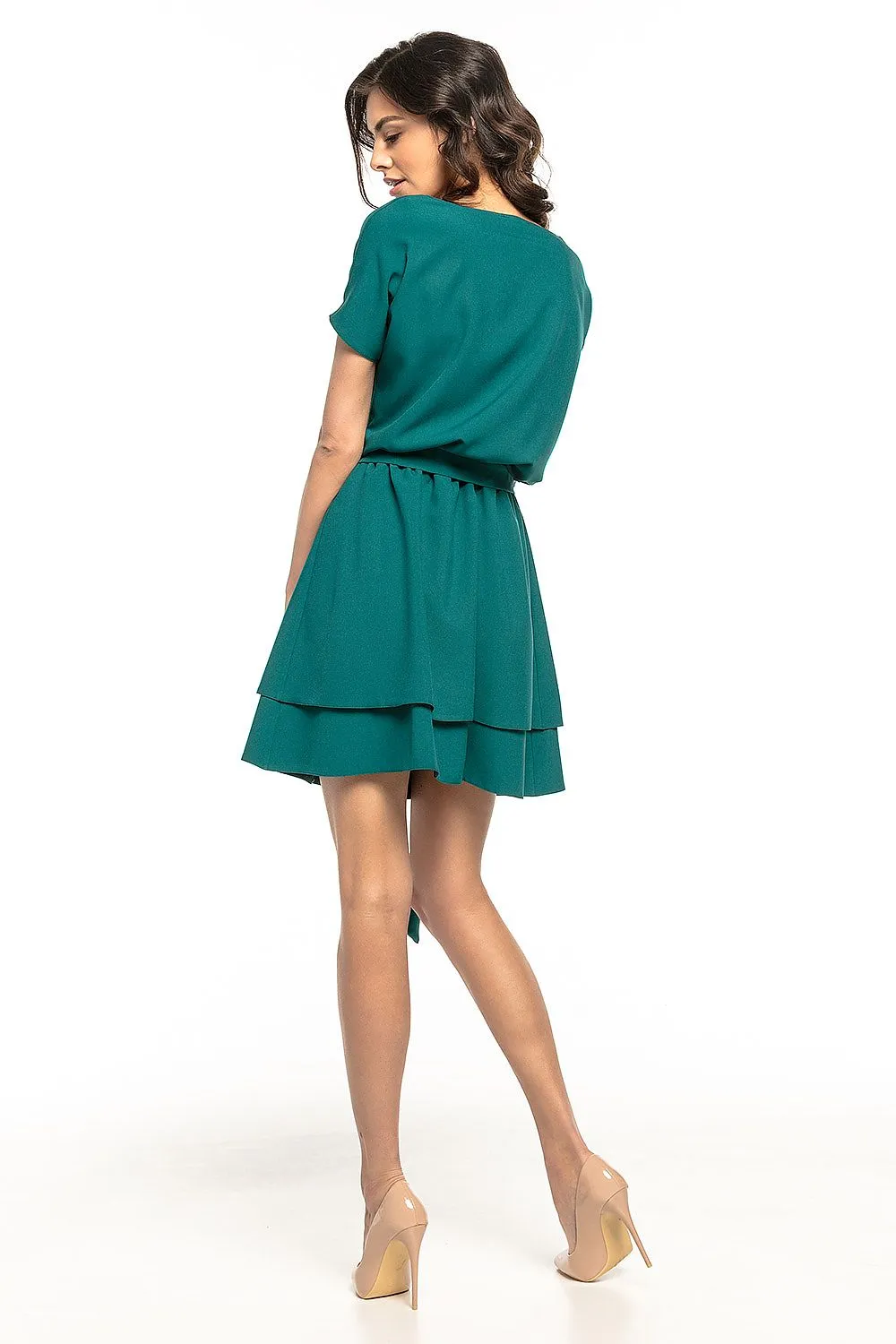 Women's Short Sleeve Tiered Day Dress with Waist Belt
