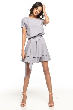 Women's Short Sleeve Tiered Day Dress with Waist Belt