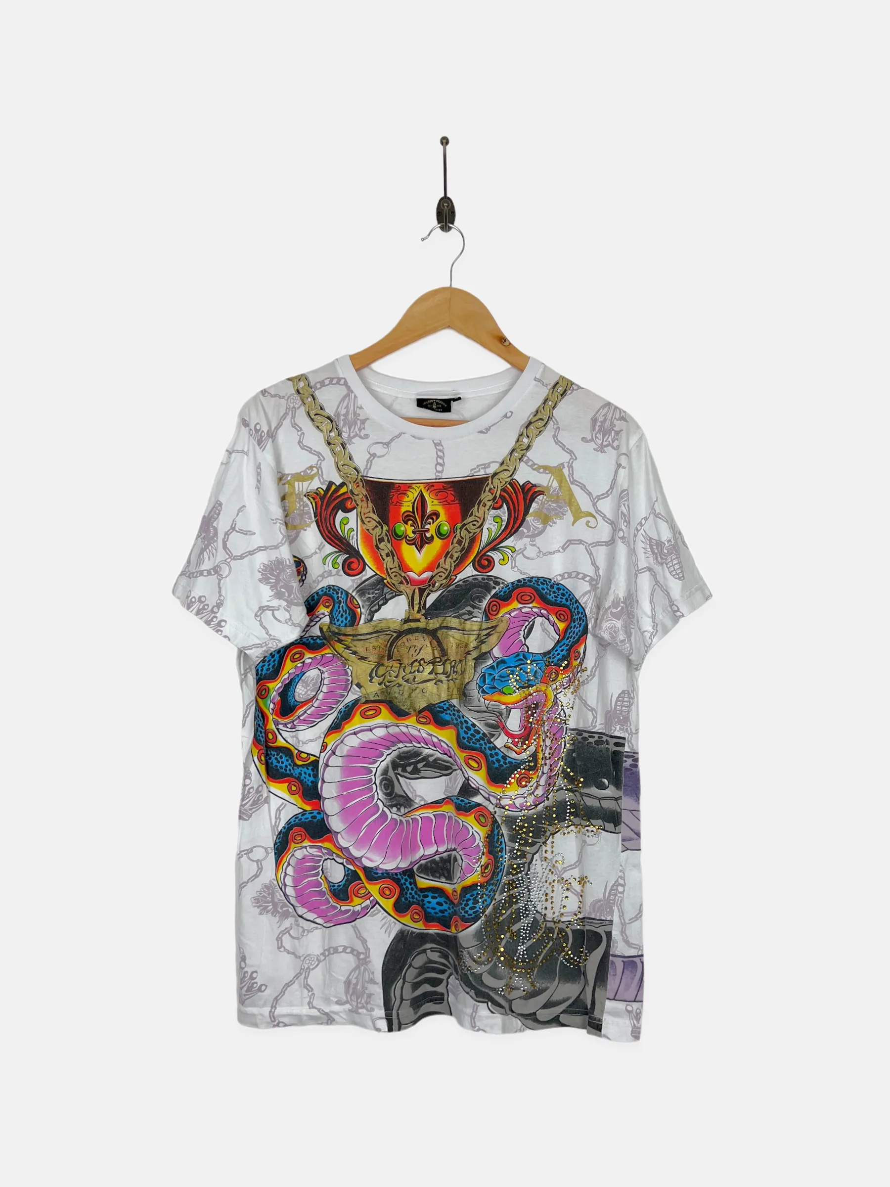 Y2K Ed Hardy All Over Print Vintage Oversized T-Shirt Size 14-16