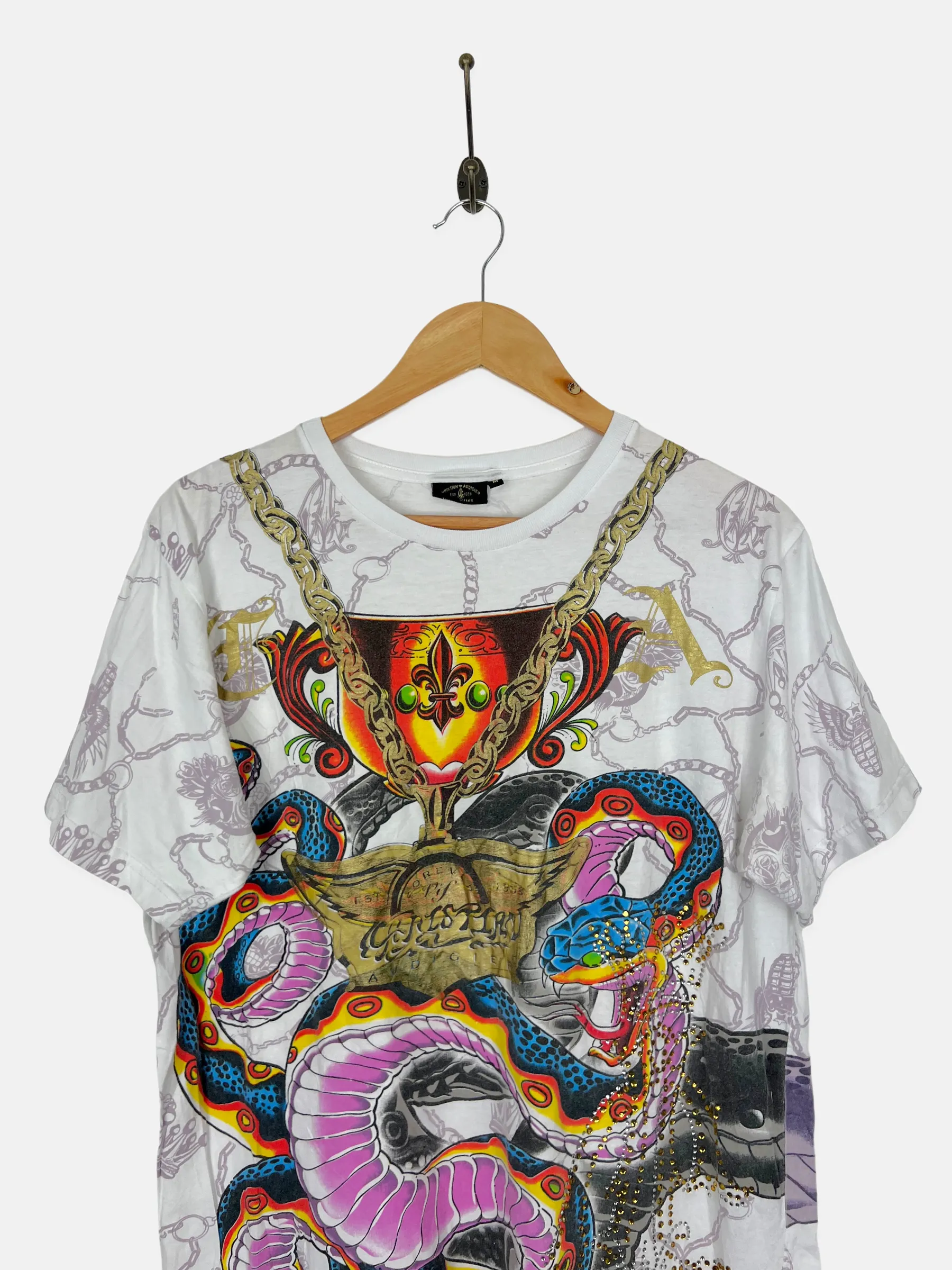 Y2K Ed Hardy All Over Print Vintage Oversized T-Shirt Size 14-16