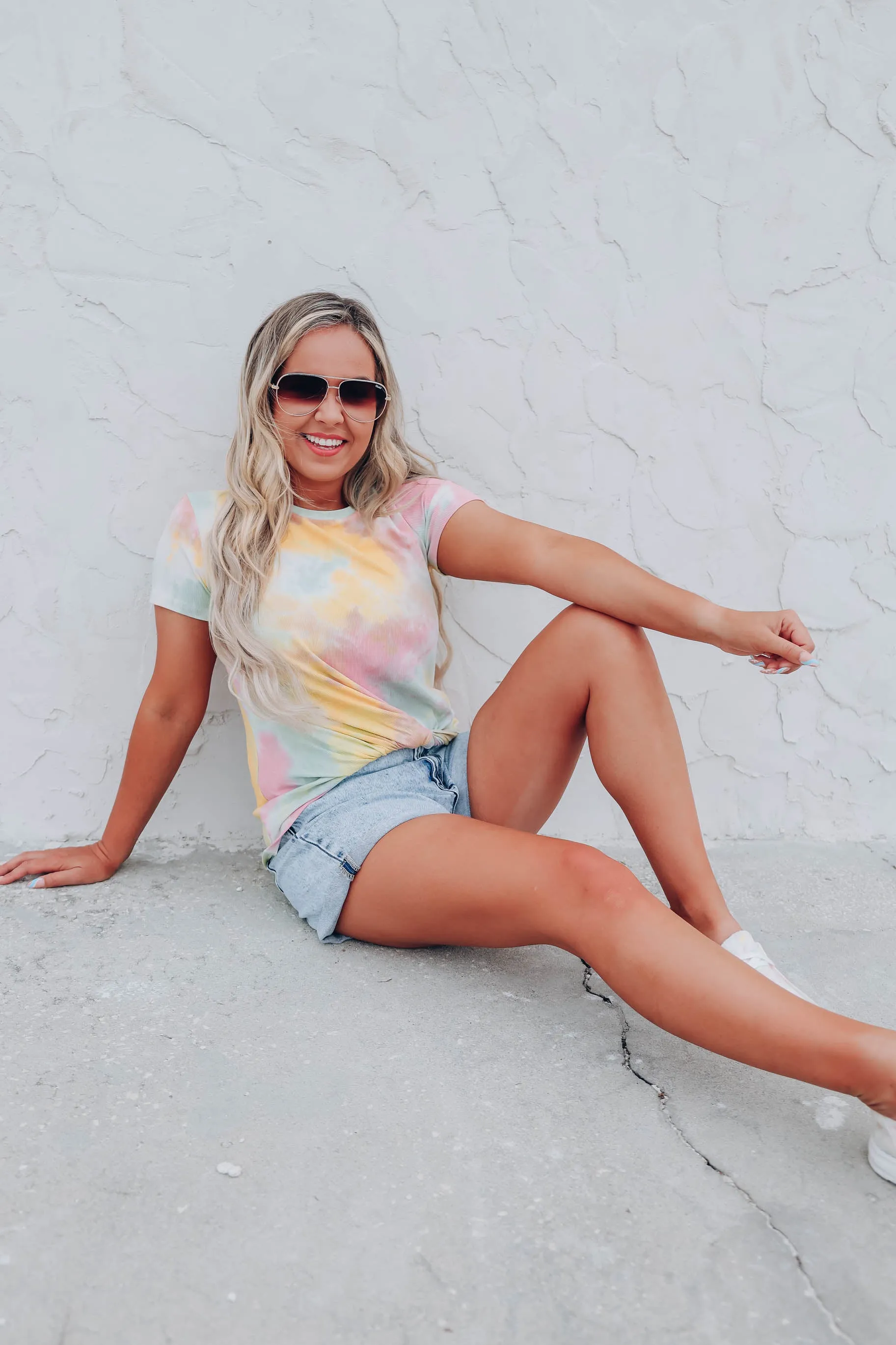 Yellow Tie-Dye Twist Front Midi Top