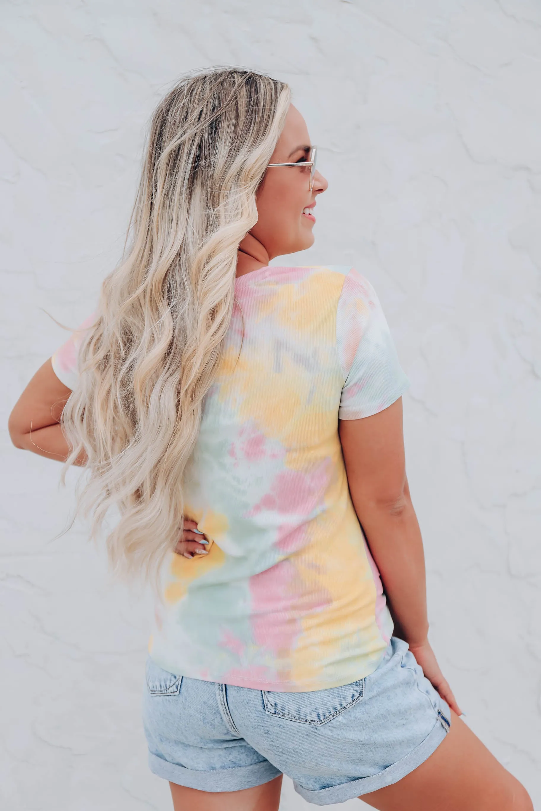 Yellow Tie-Dye Twist Front Midi Top