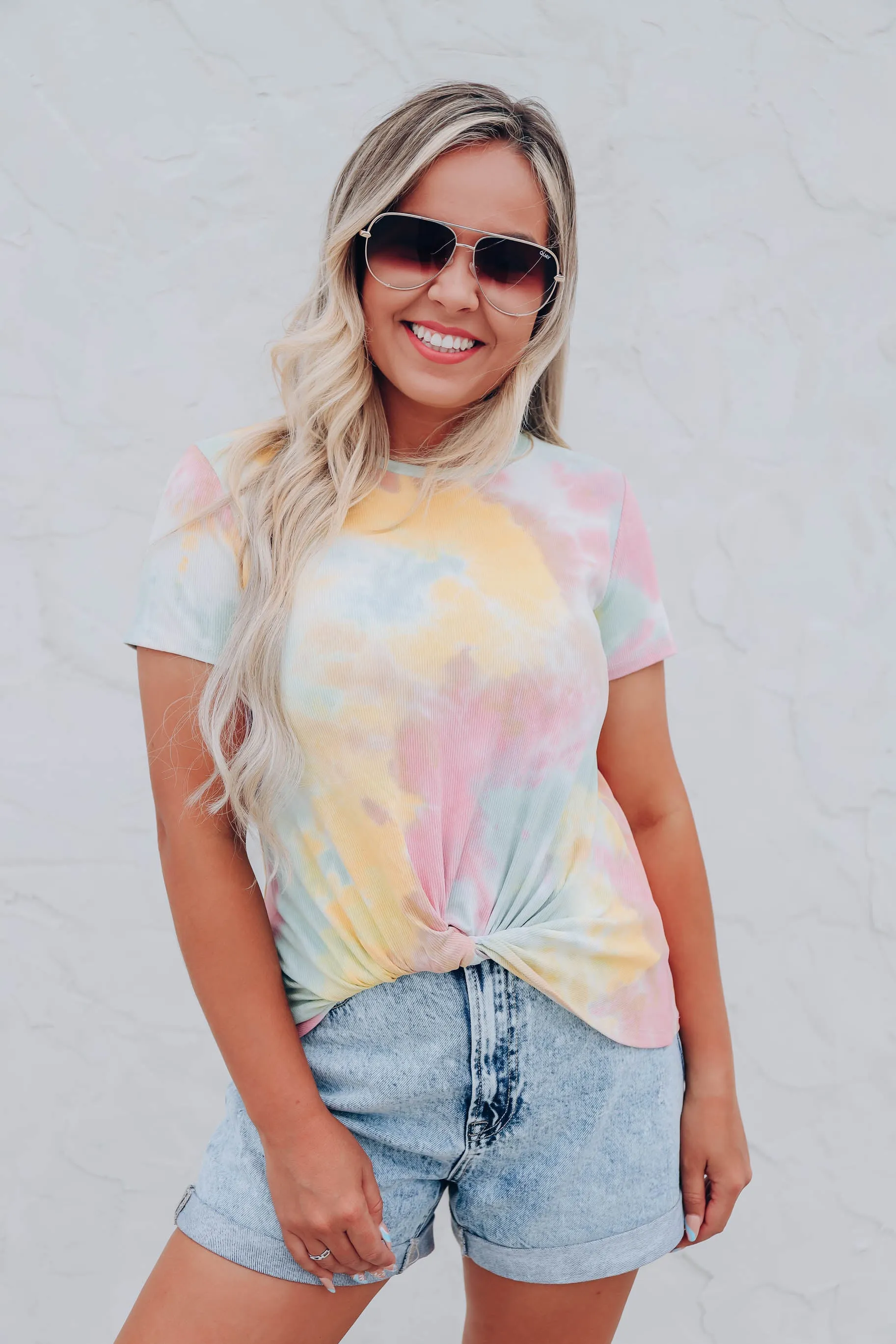 Yellow Tie-Dye Twist Front Midi Top