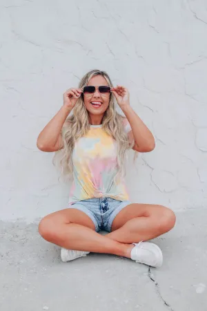 Yellow Tie-Dye Twist Front Midi Top