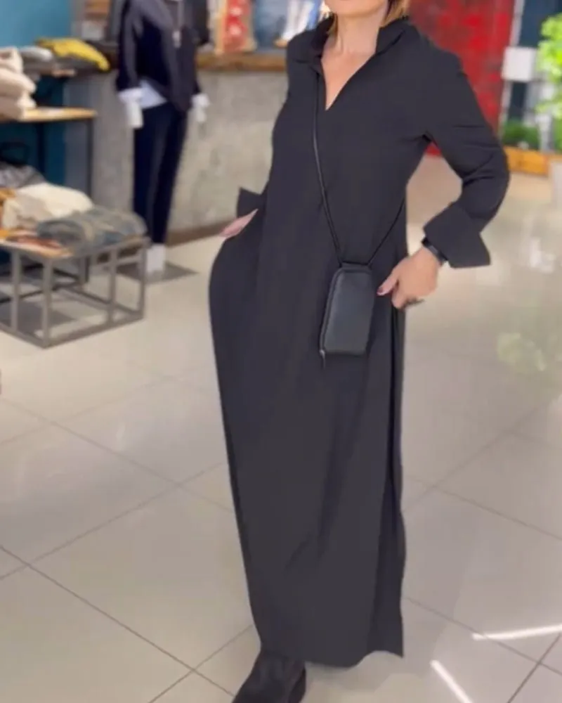 Yolanda® | Long Loose V-Neck Dress