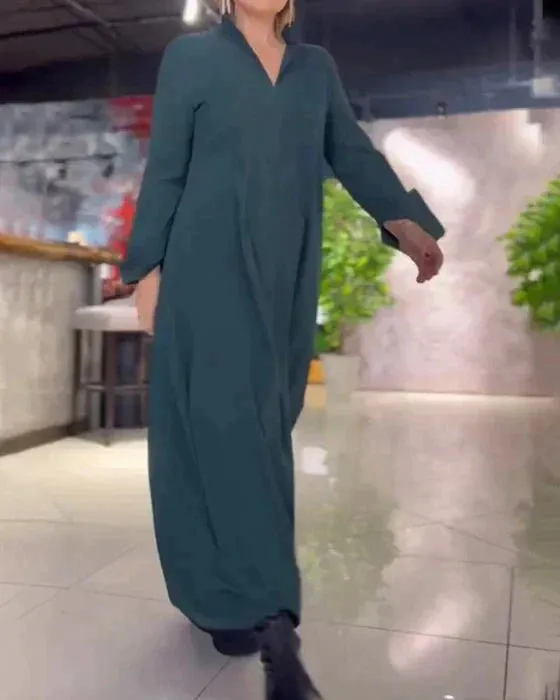 Yolanda® | Long Loose V-Neck Dress