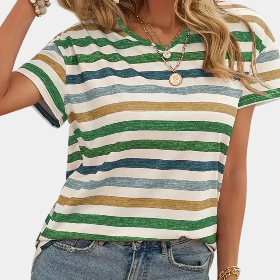 Yolanda® | Striped women's V-neck T-shirt, breathable and casual