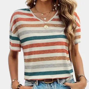 Yolanda® | Striped women's V-neck T-shirt, breathable and casual
