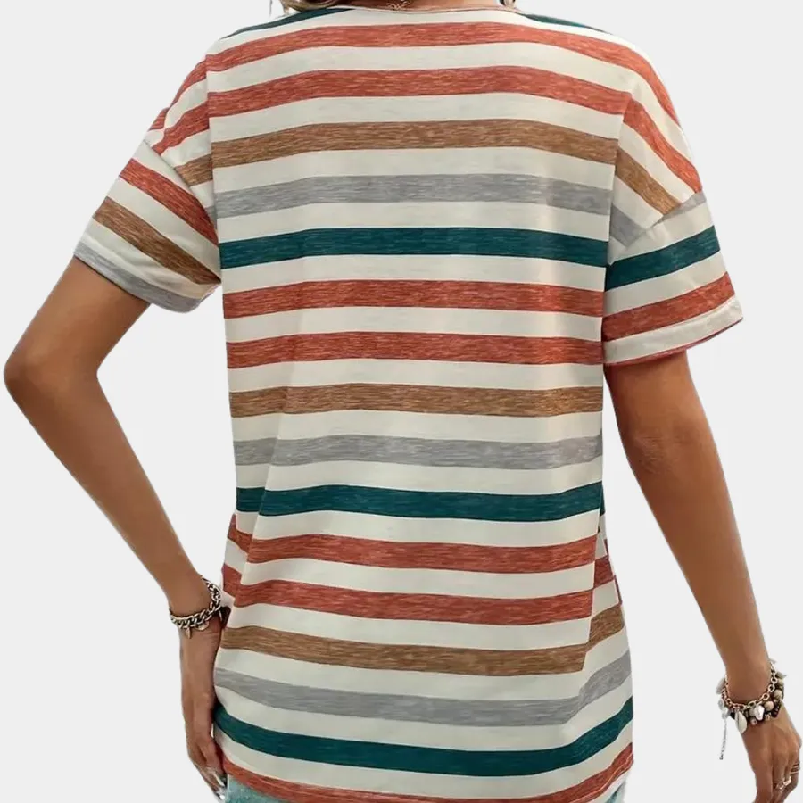 Yolanda® | Striped women's V-neck T-shirt, breathable and casual