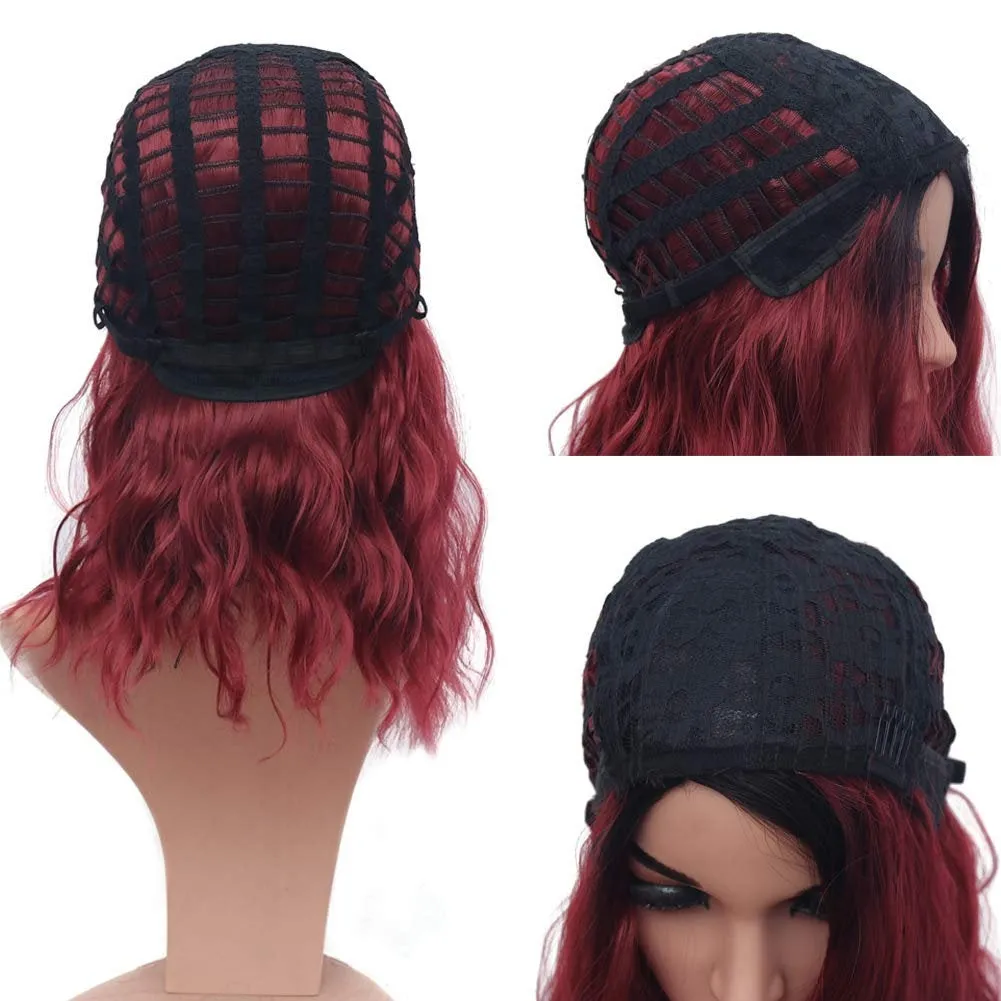 Yummy Burgundy Wine Red Black Ombre, Shoulder Length, Full Synthetic Wig, Human Hair Feel, Fascinating Maroon, Wine, Burgundy Ombre Wig